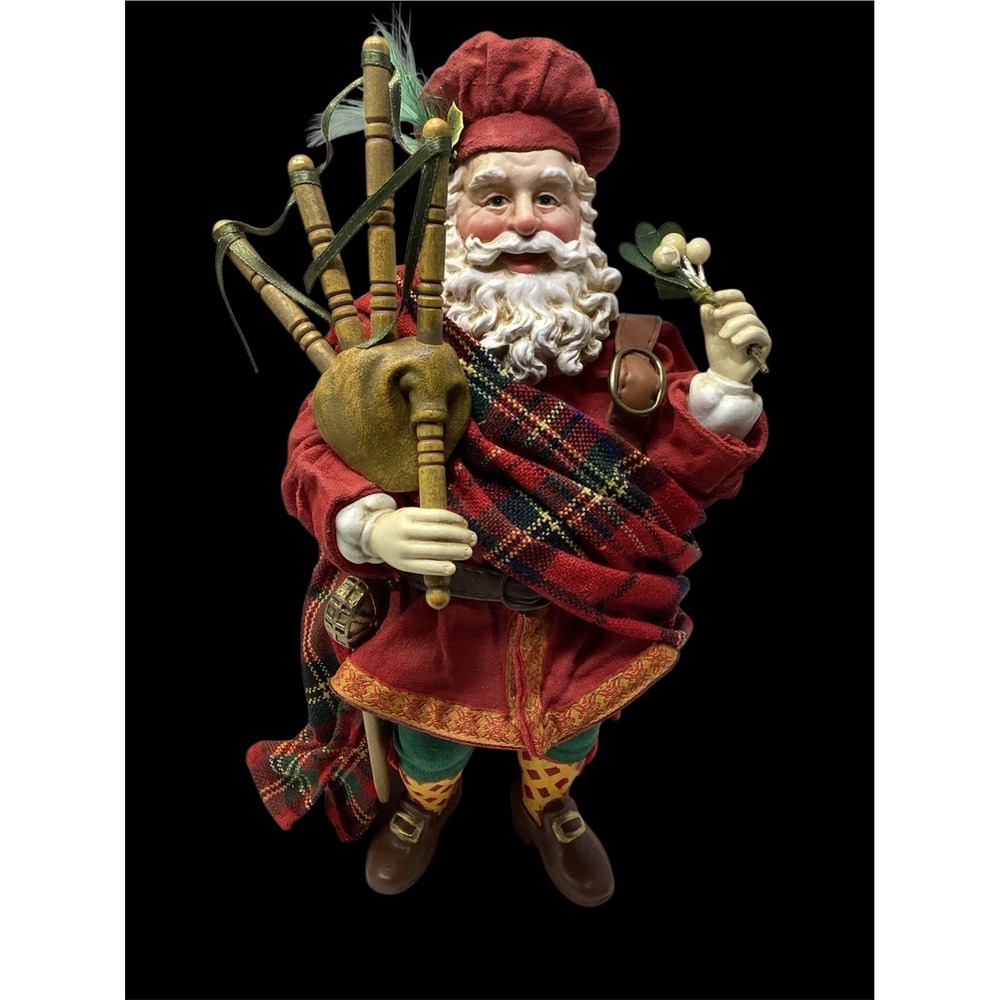 Scottish Paper Mache Santa Bagpipes Kurt Adler 11" Plays Music